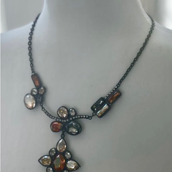 Gorgeous Golden Topaz Yellow & Clear Rhinestone Paved Hollywood Party Necklace - Picture 7 of 11